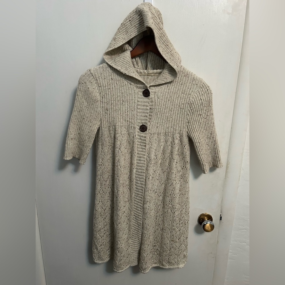VTG Y2K Babydoll flyaway Cardigan Sweater Womens S Heathered Oatmeal preppy